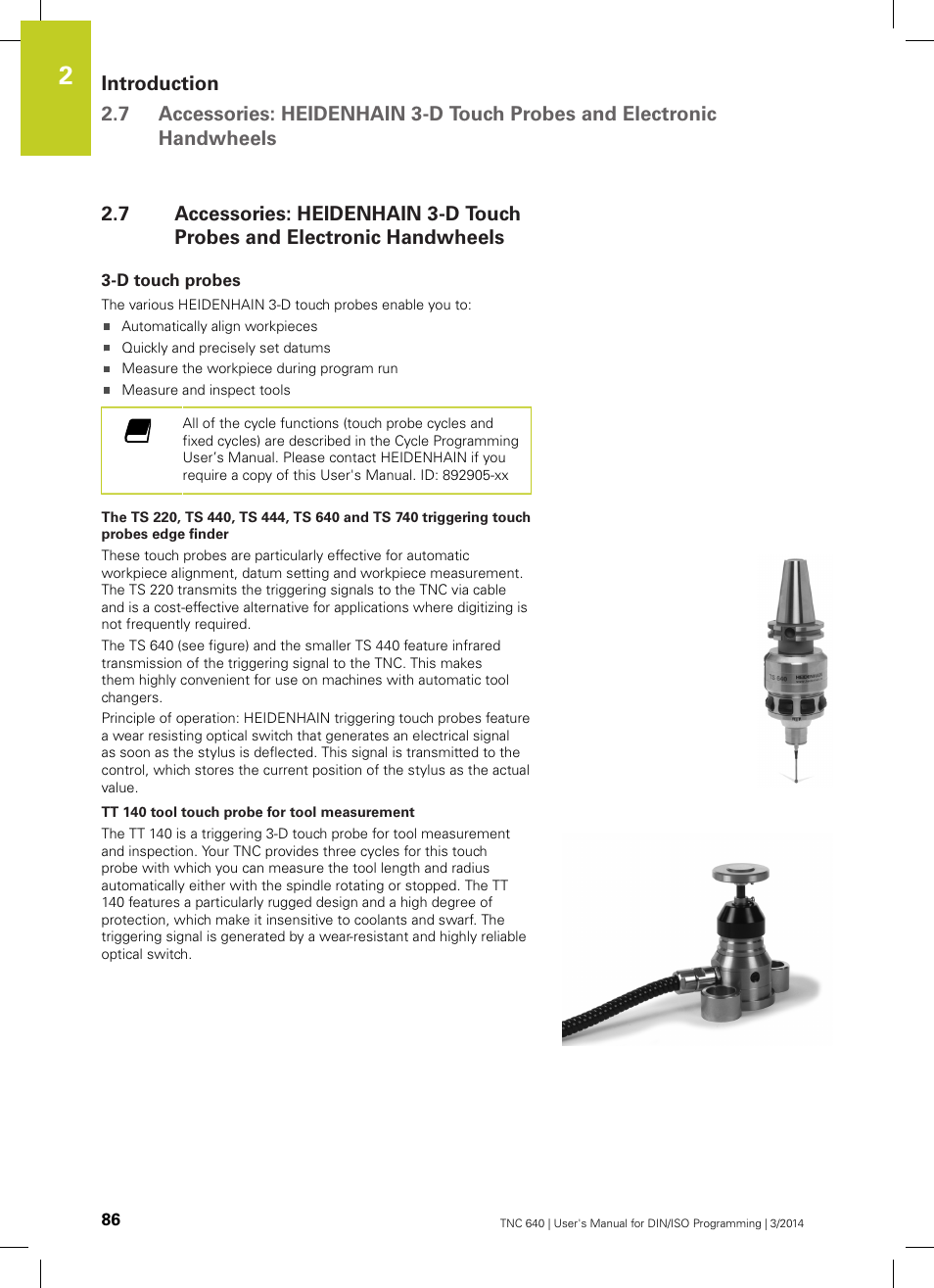 D touch probes | HEIDENHAIN TNC 640 (34059x-04) ISO programming User Manual | Page 86 / 645