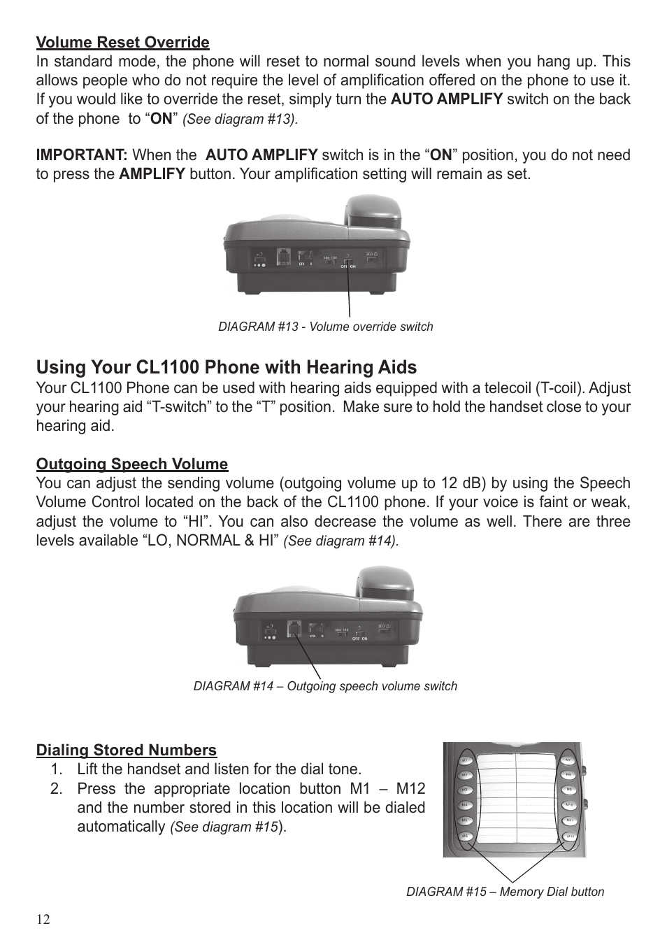 Using your cl1100 phone with hearing aids | ClearSounds CL1100 User Manual | Page 12 / 18