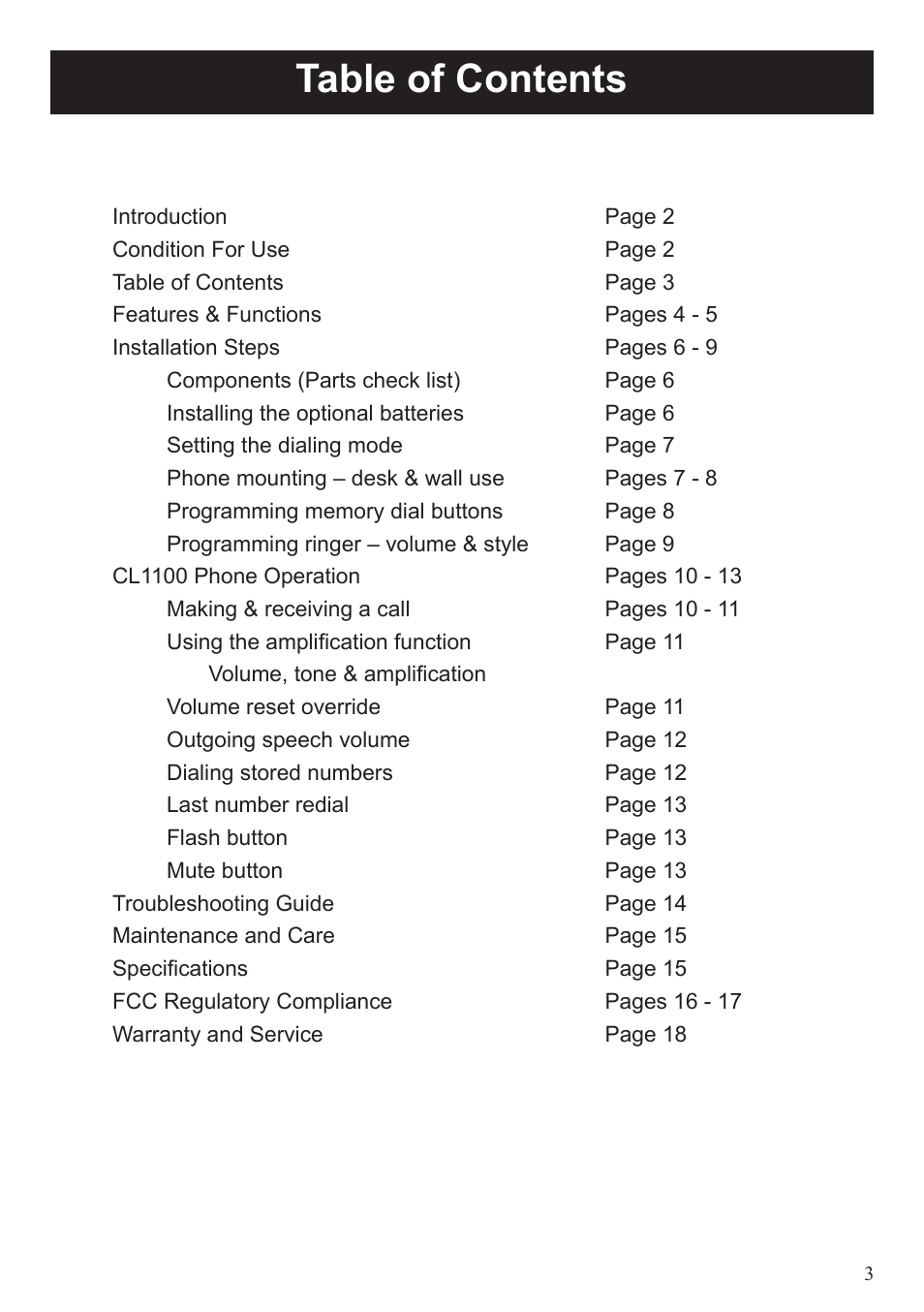 ClearSounds CL1100 User Manual | Page 3 / 18