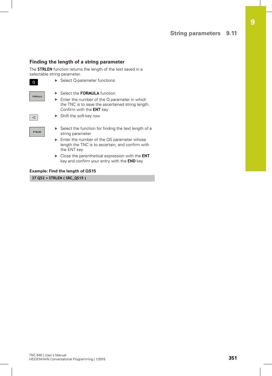 Finding the length of a string parameter, String parameters 9.11 | HEIDENHAIN TNC 640 (34059x-05) User Manual | Page 351 / 707