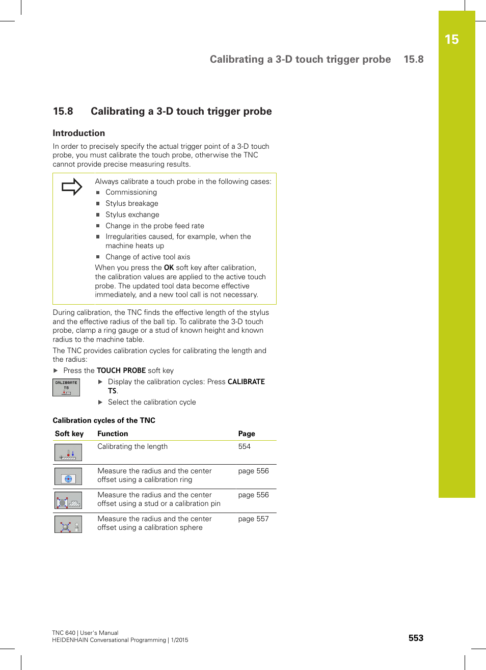 8 calibrating a 3-d touch trigger probe, Introduction, Calibrating a 3-d touch trigger probe | Calibrating a 3-d touch trigger probe 15.8 | HEIDENHAIN TNC 640 (34059x-05) User Manual | Page 553 / 707