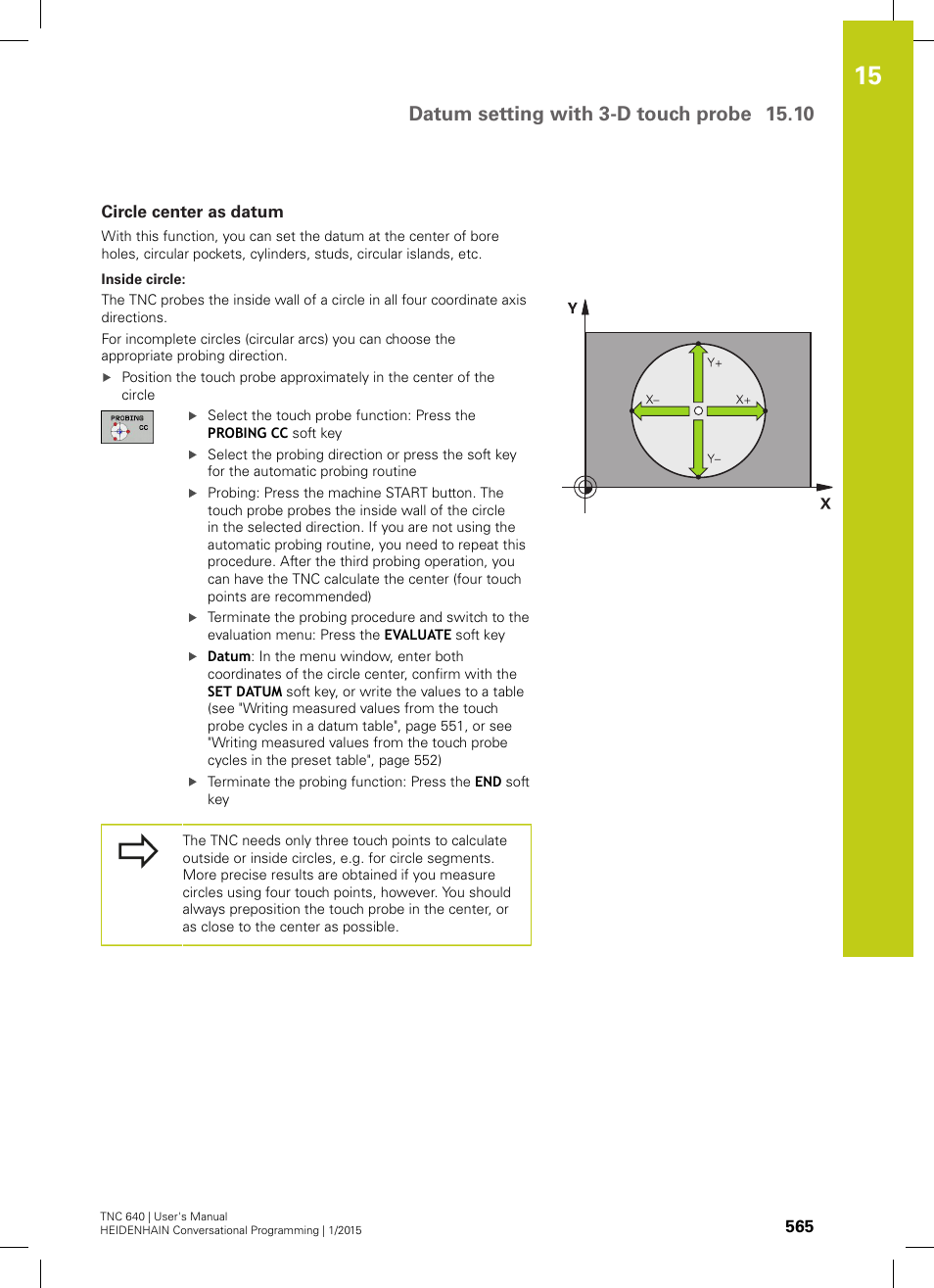 Circle center as datum | HEIDENHAIN TNC 640 (34059x-05) User Manual | Page 565 / 707