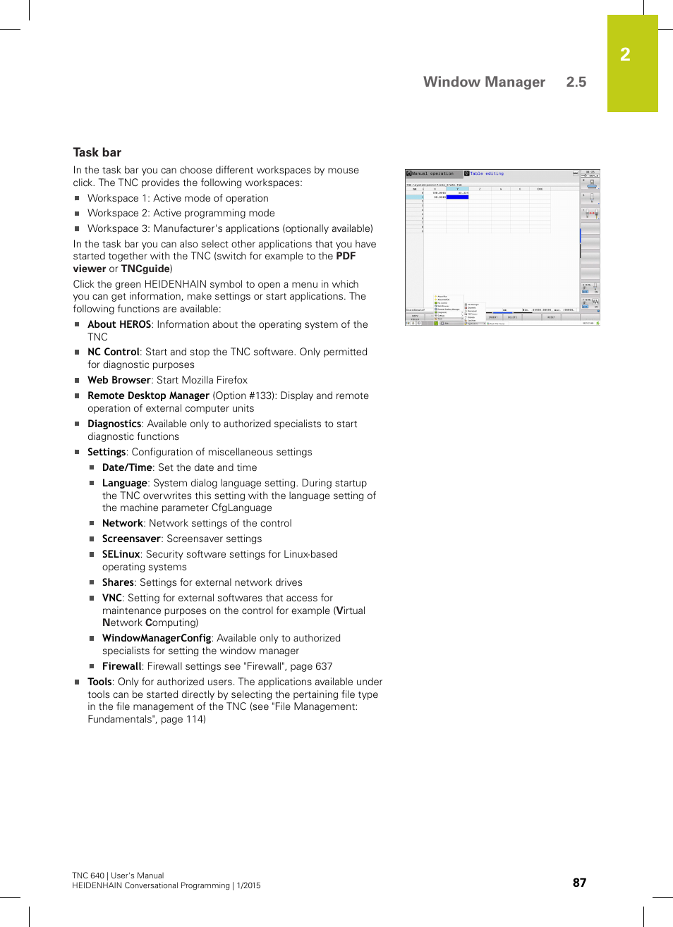 Task bar, Window manager 2.5 | HEIDENHAIN TNC 640 (34059x-05) User Manual | Page 87 / 707