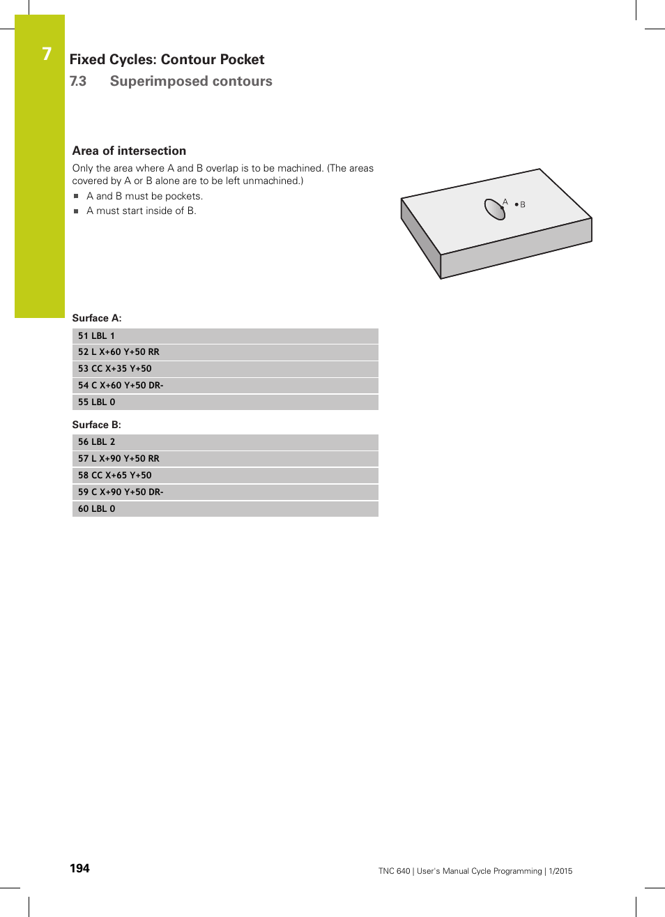 Area of intersection, Surface a | HEIDENHAIN TNC 640 (34059x-05) Cycle programming User Manual | Page 194 / 635