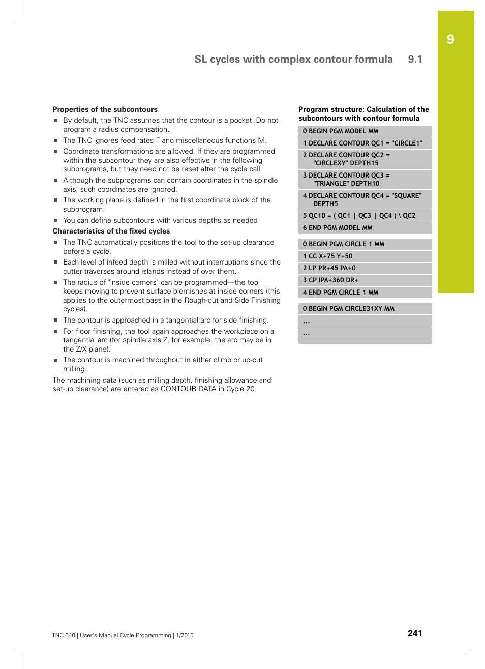Sl cycles with complex contour formula 9.1 | HEIDENHAIN TNC 640 (34059x-05) Cycle programming User Manual | Page 241 / 635