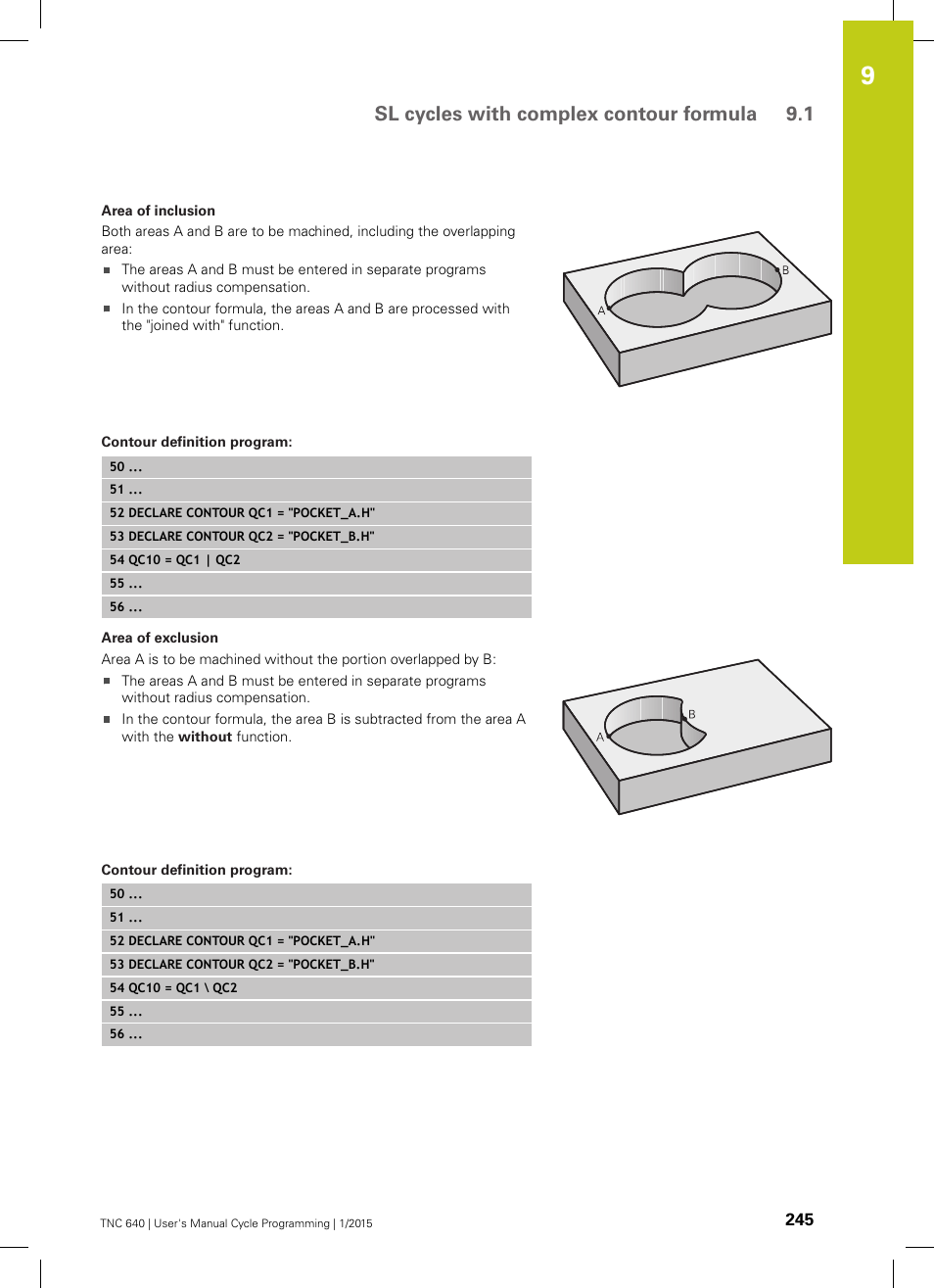 Contour definition program, Sl cycles with complex contour formula 9.1 | HEIDENHAIN TNC 640 (34059x-05) Cycle programming User Manual | Page 245 / 635