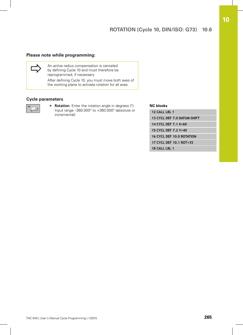 Please note while programming, Cycle parameters | HEIDENHAIN TNC 640 (34059x-05) Cycle programming User Manual | Page 265 / 635