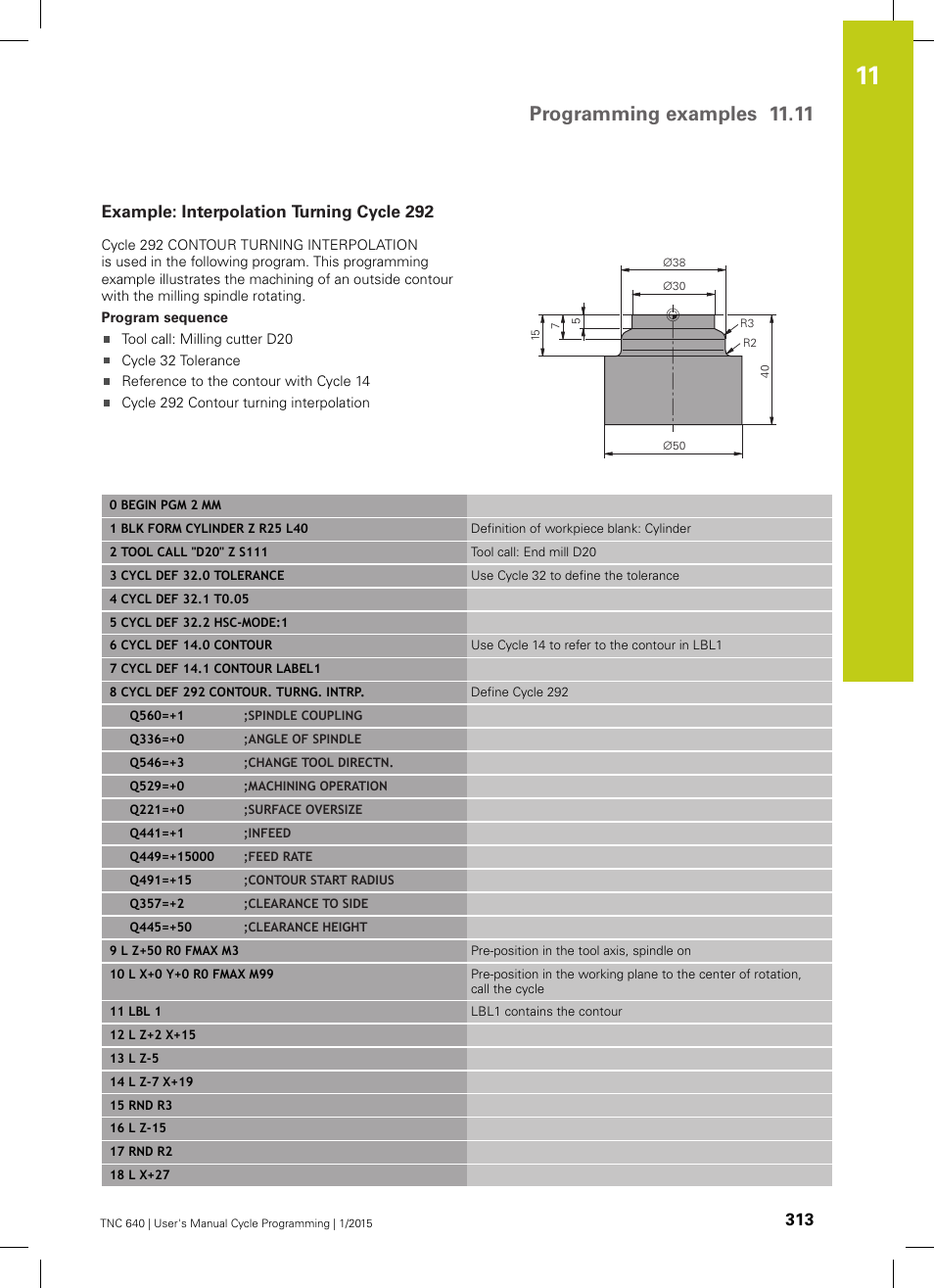 Example: interpolation turning cycle 292, Programming examples 11.11 | HEIDENHAIN TNC 640 (34059x-05) Cycle programming User Manual | Page 313 / 635