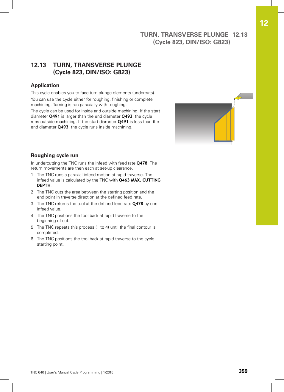Application, Roughing cycle run, Turn, transverse plunge (cycle 823, din/iso: g823) | HEIDENHAIN TNC 640 (34059x-05) Cycle programming User Manual | Page 359 / 635