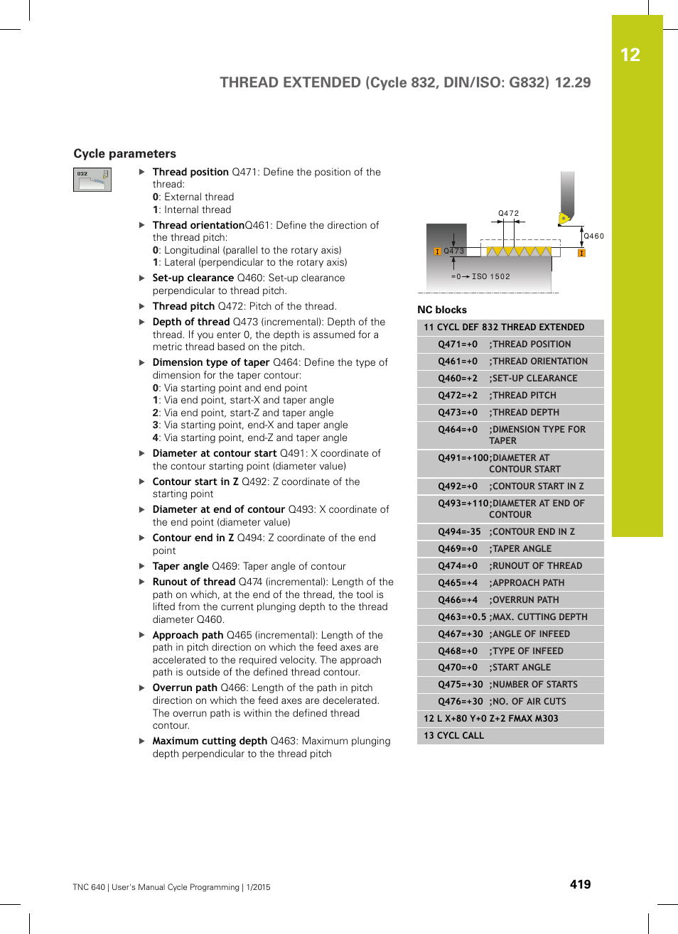 Cycle parameters, 419 cycle parameters | HEIDENHAIN TNC 640 (34059x-05) Cycle programming User Manual | Page 419 / 635