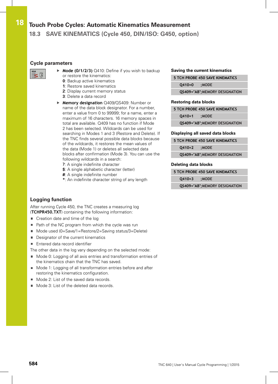 Cycle parameters, Logging function | HEIDENHAIN TNC 640 (34059x-05) Cycle programming User Manual | Page 584 / 635
