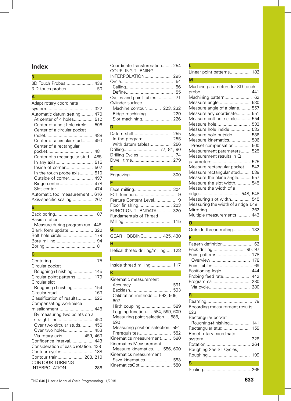 Index | HEIDENHAIN TNC 640 (34059x-05) Cycle programming User Manual | Page 633 / 635