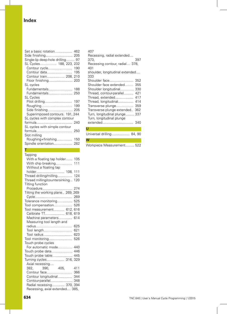 Index | HEIDENHAIN TNC 640 (34059x-05) Cycle programming User Manual | Page 634 / 635