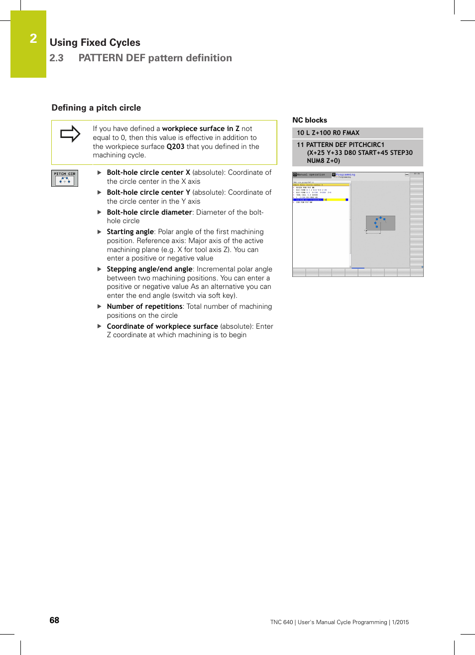 Defining a pitch circle | HEIDENHAIN TNC 640 (34059x-05) Cycle programming User Manual | Page 68 / 635