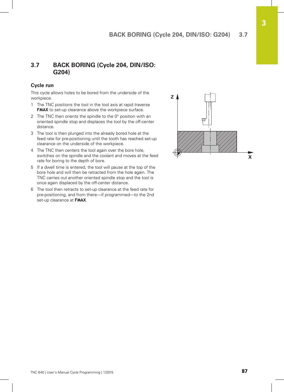 7 back boring (cycle 204, din/iso: g204), Cycle run, Back boring (cycle 204, din/iso: g204) | HEIDENHAIN TNC 640 (34059x-05) Cycle programming User Manual | Page 87 / 635