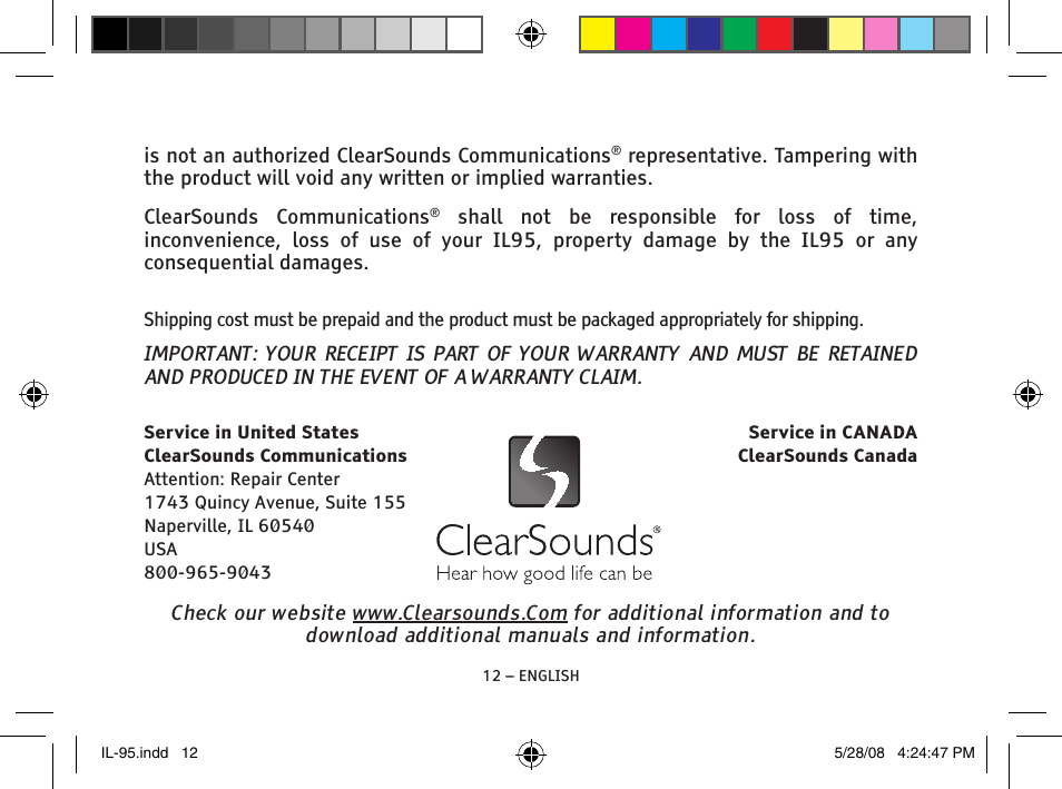 ClearSounds IL95 User Manual | Page 12 / 40