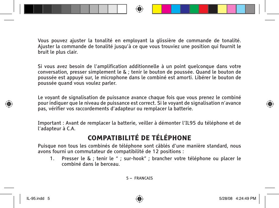 Compatibilité de téléphone | ClearSounds IL95 User Manual | Page 31 / 40