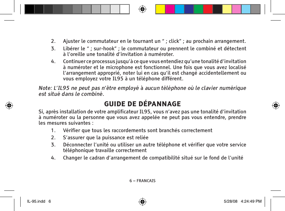 Guide de dépannage | ClearSounds IL95 User Manual | Page 32 / 40