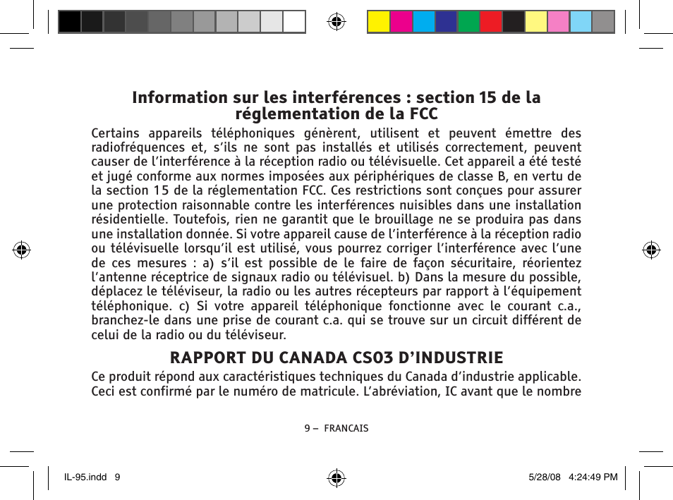 Rapport du canada cs03 d’industrie | ClearSounds IL95 User Manual | Page 35 / 40