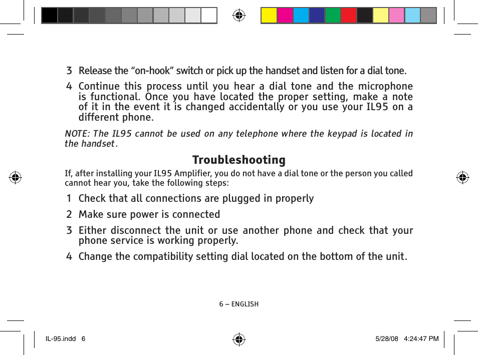 Troubleshooting | ClearSounds IL95 User Manual | Page 6 / 40