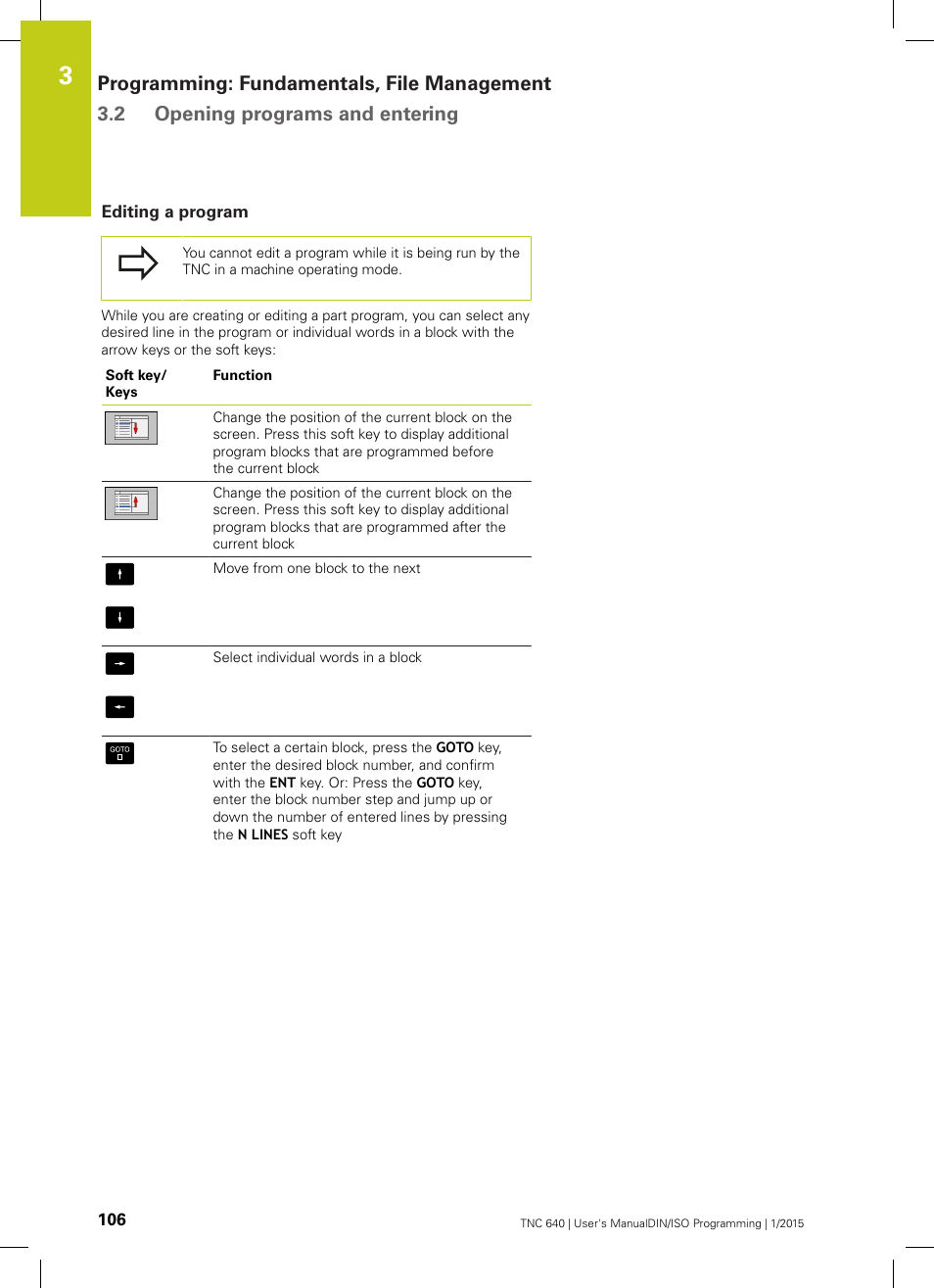 Editing a program | HEIDENHAIN TNC 640 (34059x-05) ISO programming User Manual | Page 106 / 676