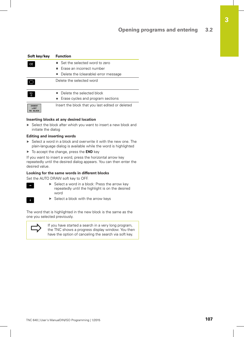 Opening programs and entering 3.2 | HEIDENHAIN TNC 640 (34059x-05) ISO programming User Manual | Page 107 / 676