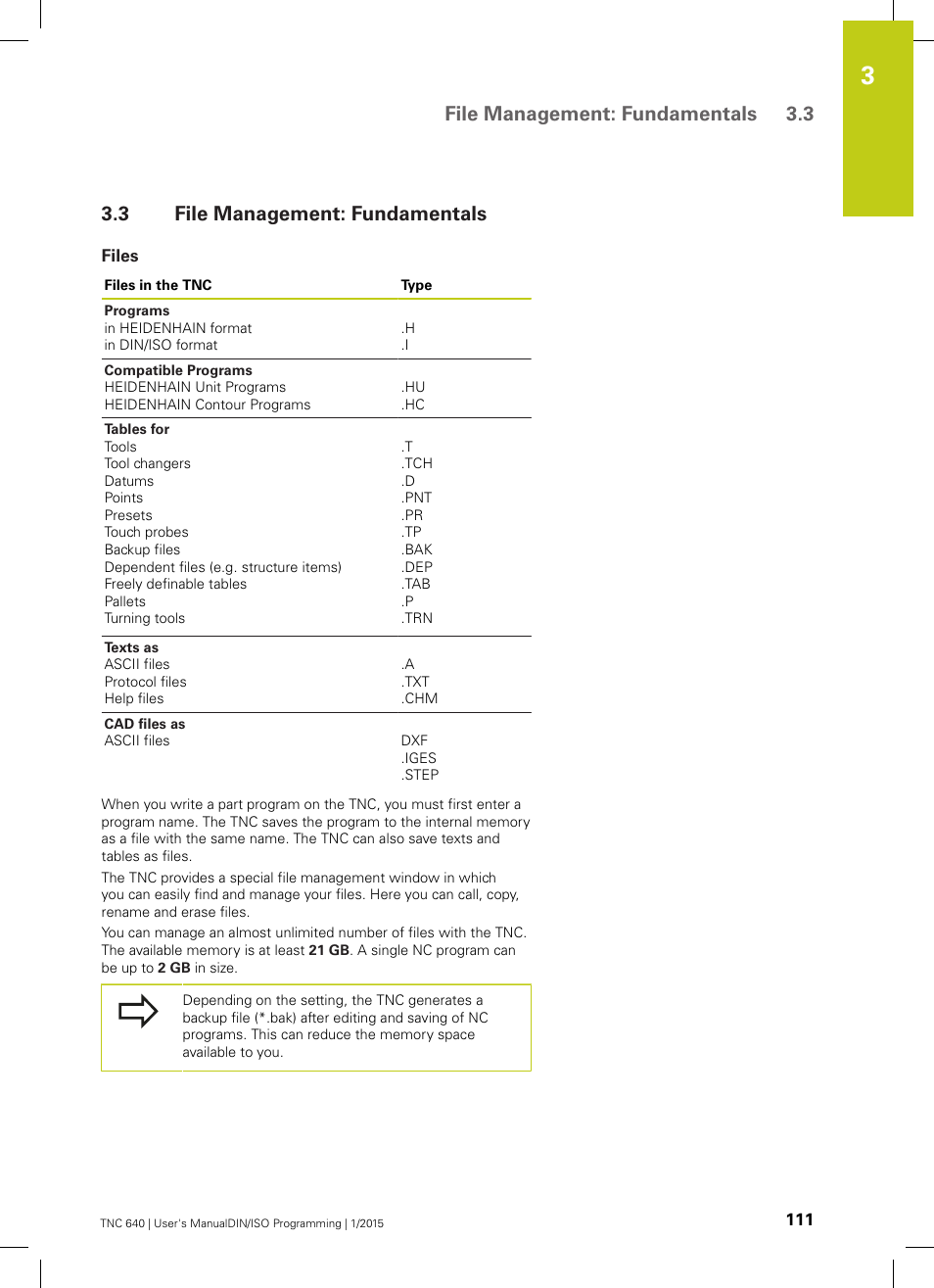 3 file management: fundamentals, Files, File management: fundamentals | File management: fundamentals 3.3 | HEIDENHAIN TNC 640 (34059x-05) ISO programming User Manual | Page 111 / 676