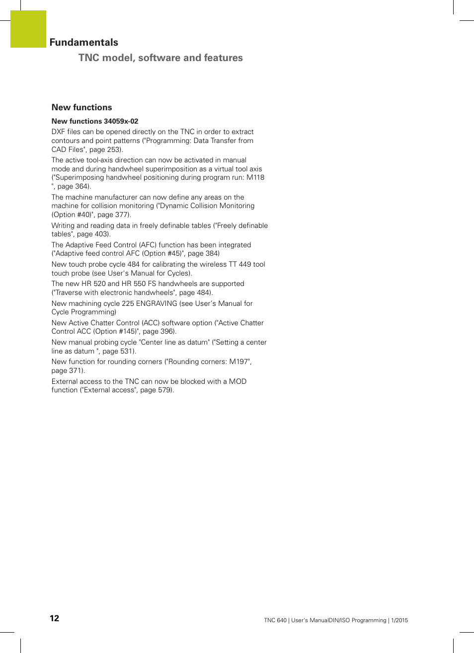 New functions, Fundamentals tnc model, software and features | HEIDENHAIN TNC 640 (34059x-05) ISO programming User Manual | Page 12 / 676