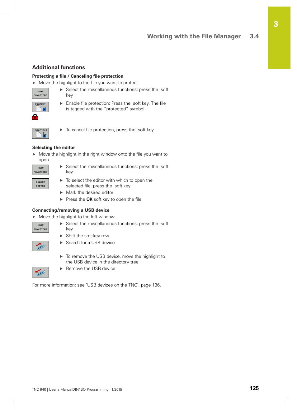 Additional functions, Working with the file manager 3.4 | HEIDENHAIN TNC 640 (34059x-05) ISO programming User Manual | Page 125 / 676