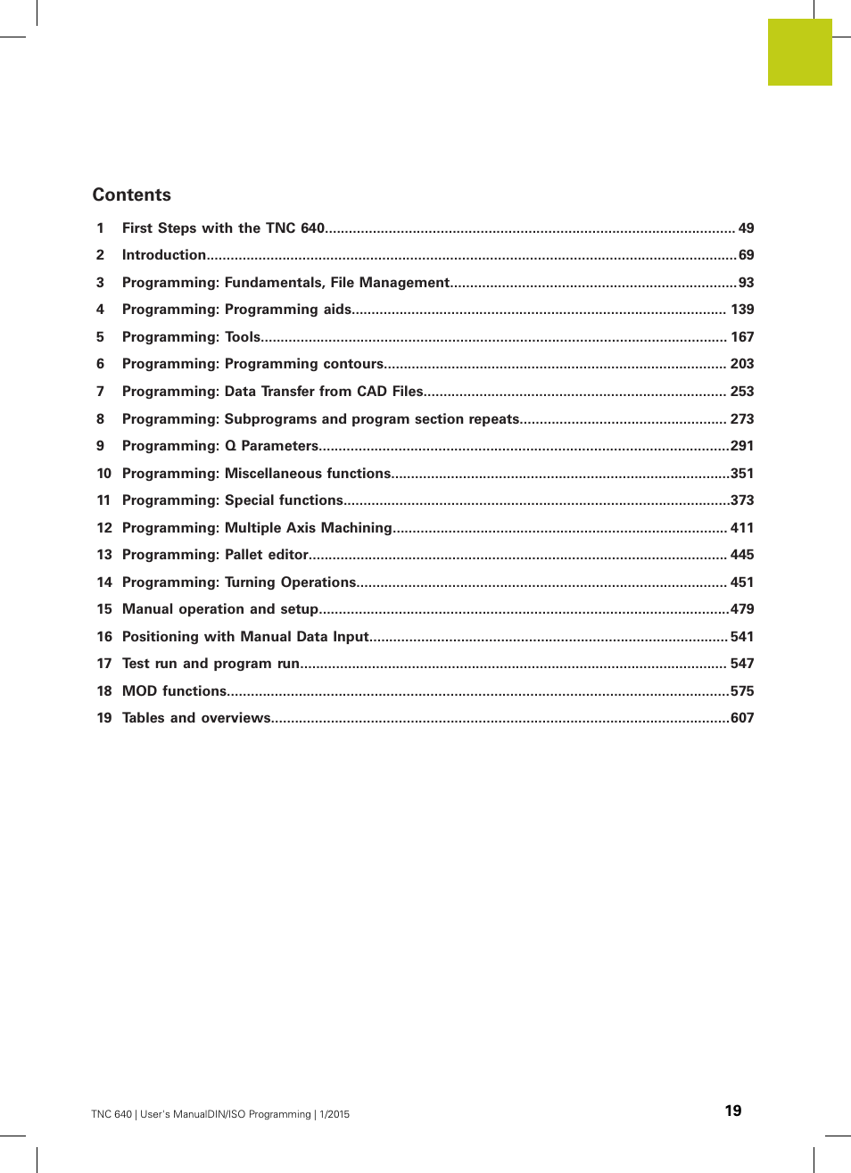 HEIDENHAIN TNC 640 (34059x-05) ISO programming User Manual | Page 19 / 676