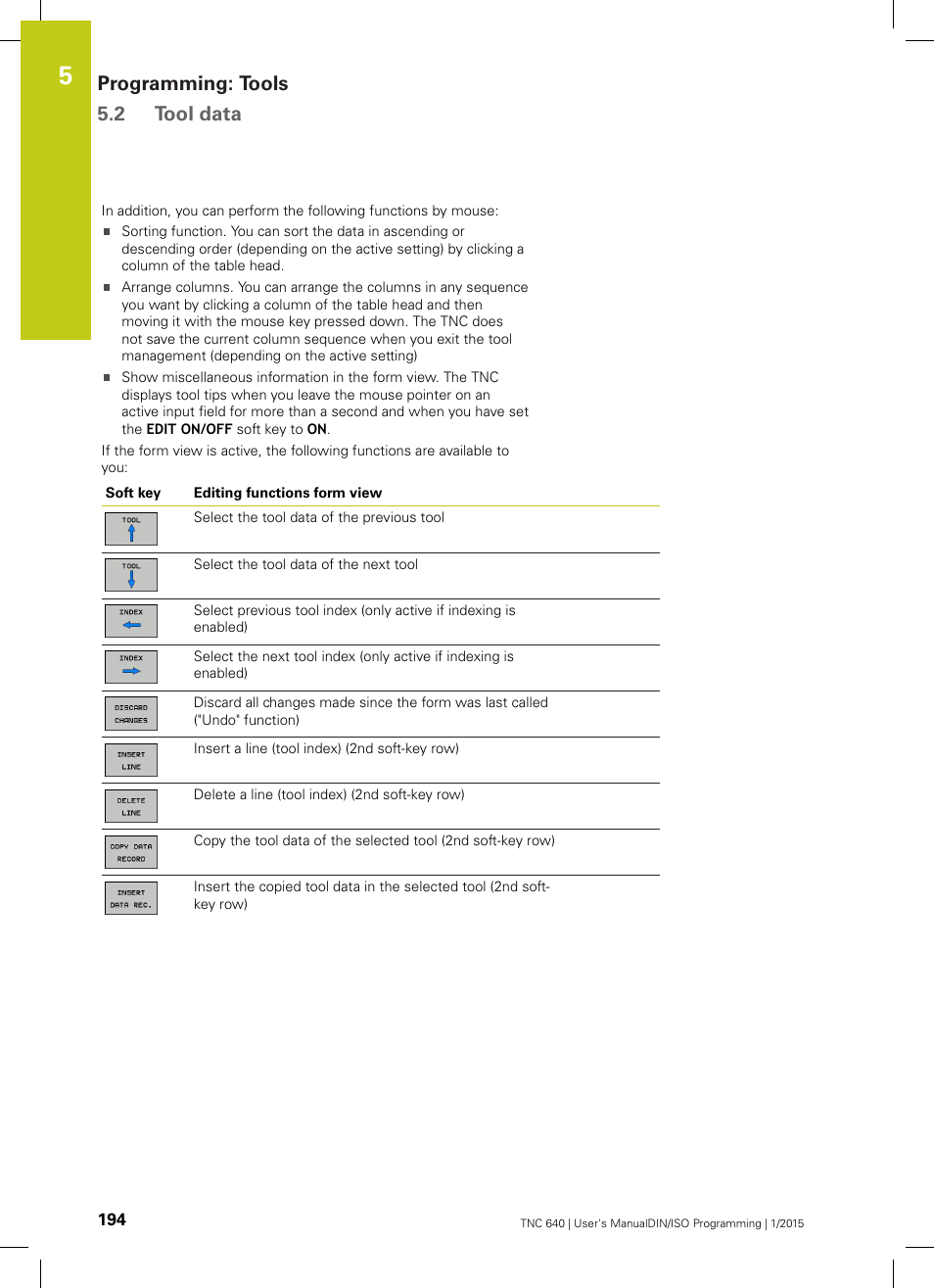 Programming: tools 5.2 tool data | HEIDENHAIN TNC 640 (34059x-05) ISO programming User Manual | Page 194 / 676