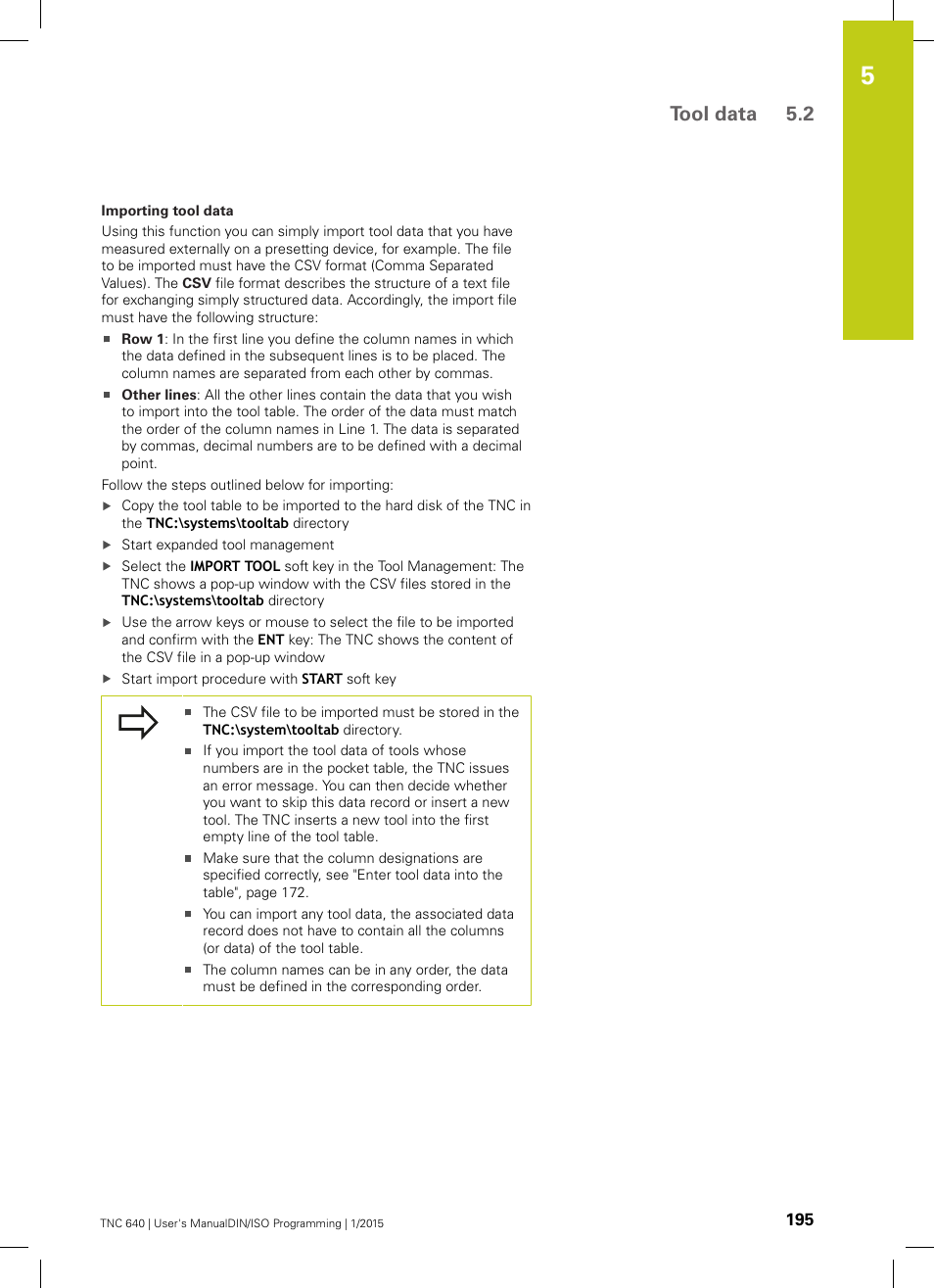 Tool data 5.2 | HEIDENHAIN TNC 640 (34059x-05) ISO programming User Manual | Page 195 / 676