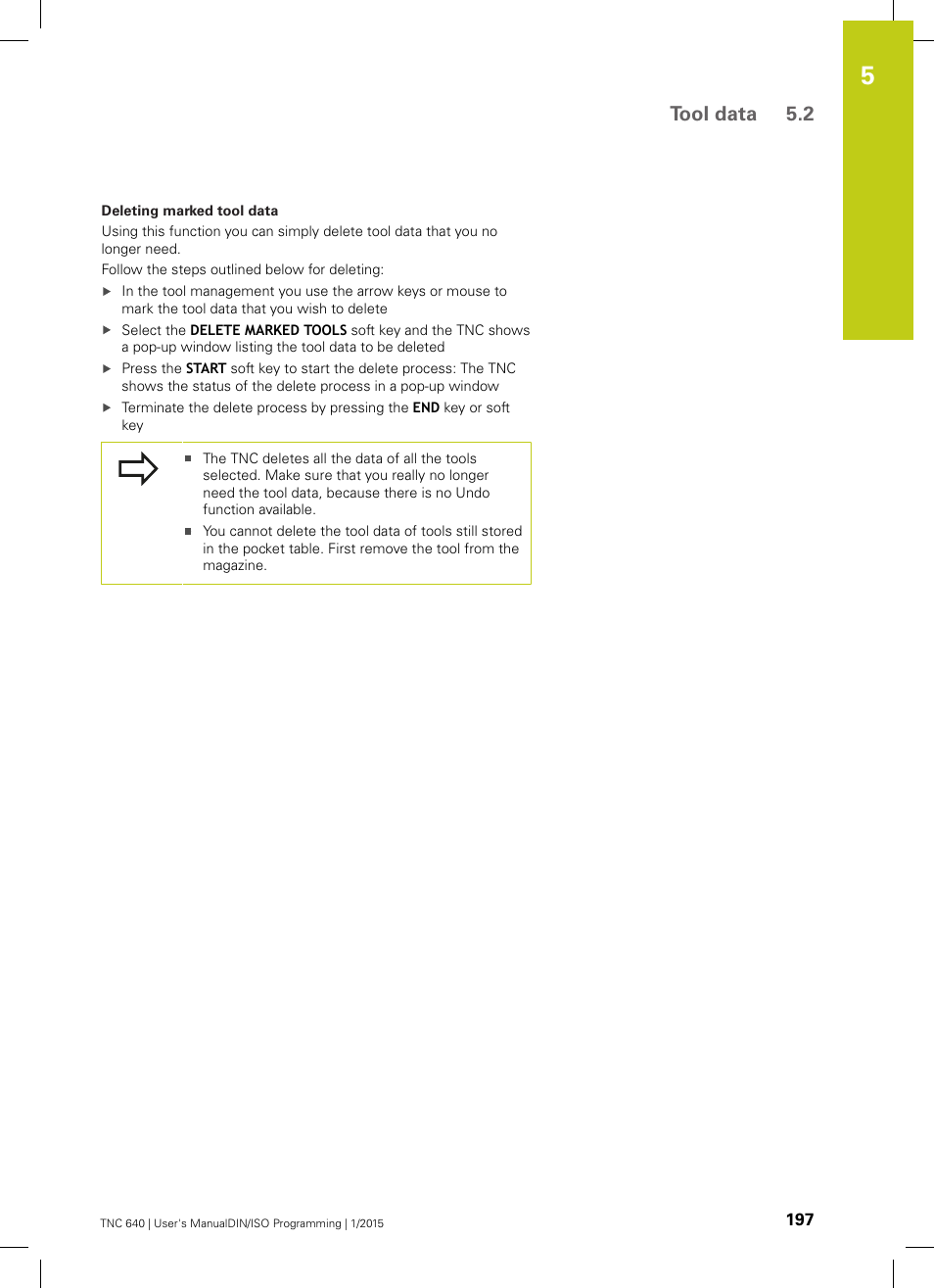 Tool data 5.2 | HEIDENHAIN TNC 640 (34059x-05) ISO programming User Manual | Page 197 / 676
