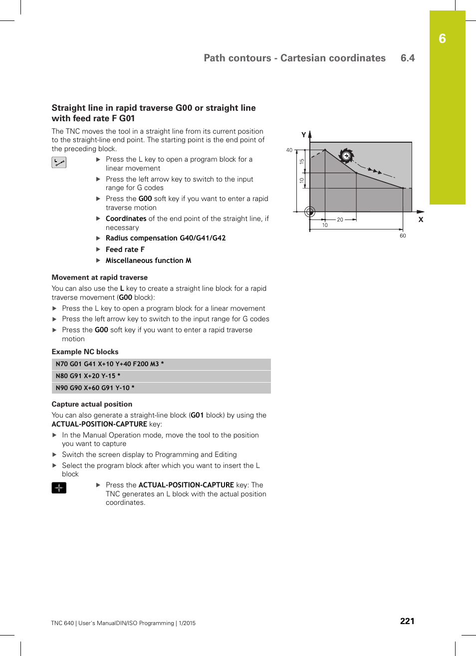 Path contours - cartesian coordinates 6.4 | HEIDENHAIN TNC 640 (34059x-05) ISO programming User Manual | Page 221 / 676