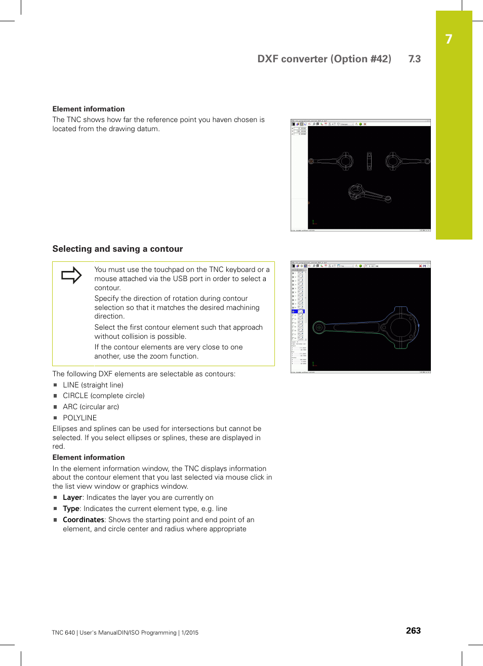 Selecting and saving a contour, Dxf converter (option #42) 7.3 | HEIDENHAIN TNC 640 (34059x-05) ISO programming User Manual | Page 263 / 676