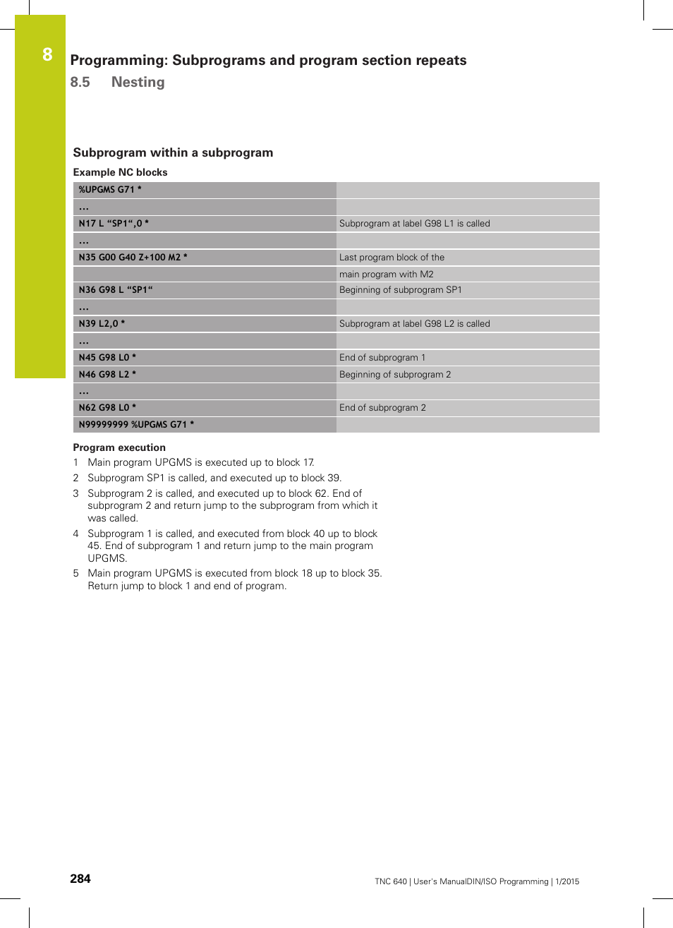 Subprogram within a subprogram | HEIDENHAIN TNC 640 (34059x-05) ISO programming User Manual | Page 284 / 676