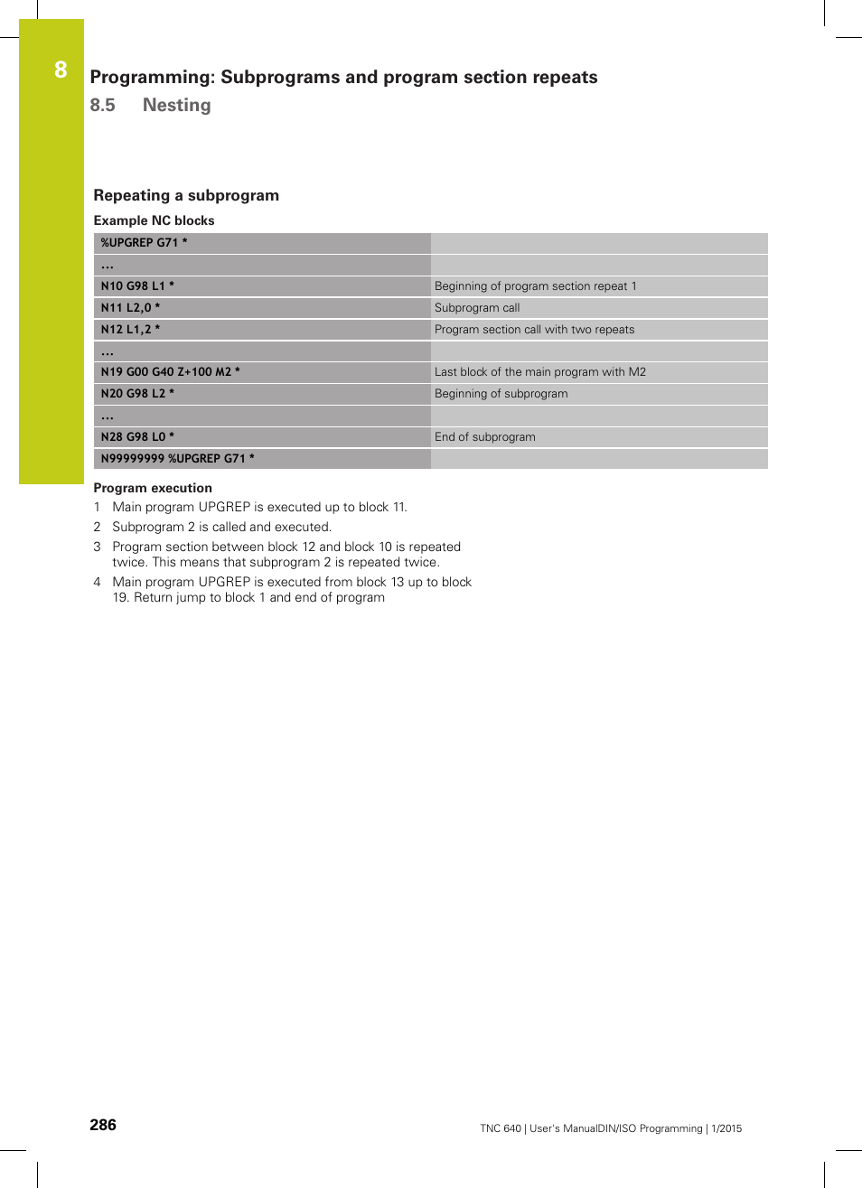 Repeating a subprogram | HEIDENHAIN TNC 640 (34059x-05) ISO programming User Manual | Page 286 / 676