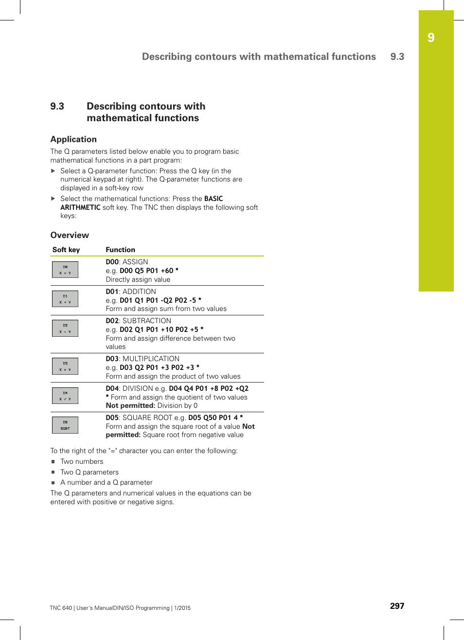 3 describing contours with mathematical functions, Application, Overview | Describing contours with mathematical functions | HEIDENHAIN TNC 640 (34059x-05) ISO programming User Manual | Page 297 / 676