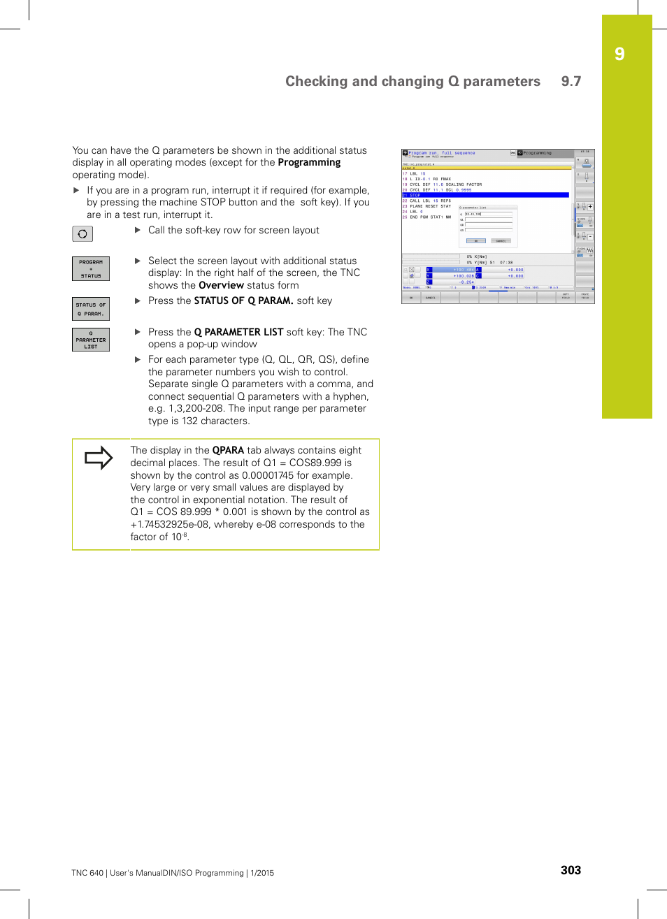 Checking and changing q parameters 9.7 | HEIDENHAIN TNC 640 (34059x-05) ISO programming User Manual | Page 303 / 676