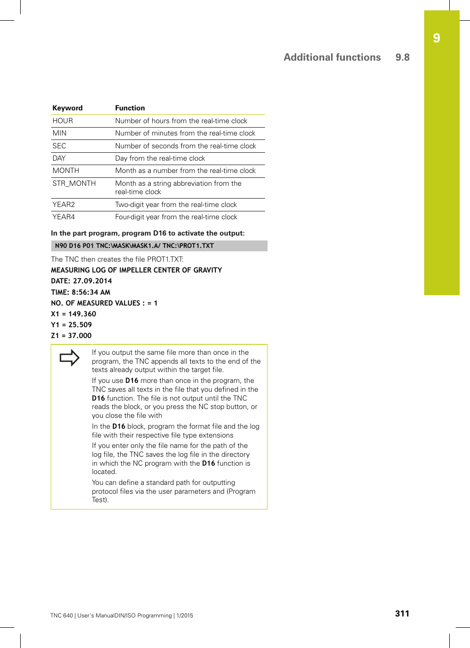 Additional functions 9.8 | HEIDENHAIN TNC 640 (34059x-05) ISO programming User Manual | Page 311 / 676