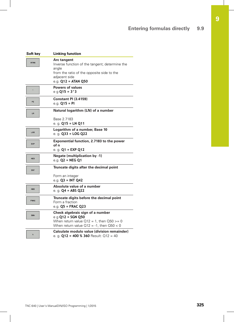Entering formulas directly 9.9 | HEIDENHAIN TNC 640 (34059x-05) ISO programming User Manual | Page 325 / 676