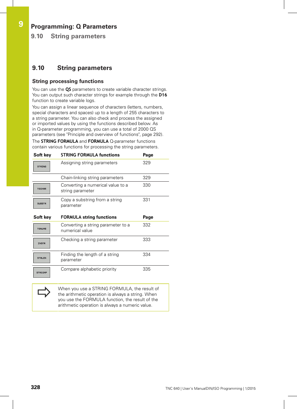10 string parameters, String processing functions, String parameters | Programming: q parameters 9.10 string parameters | HEIDENHAIN TNC 640 (34059x-05) ISO programming User Manual | Page 328 / 676