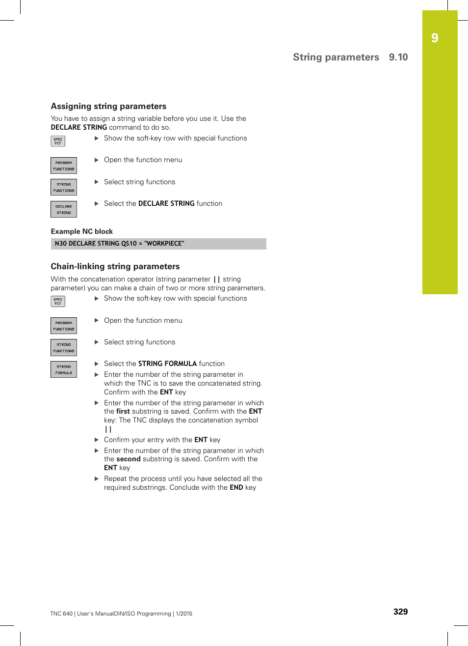 Assigning string parameters, Chain-linking string parameters, String parameters 9.10 | HEIDENHAIN TNC 640 (34059x-05) ISO programming User Manual | Page 329 / 676
