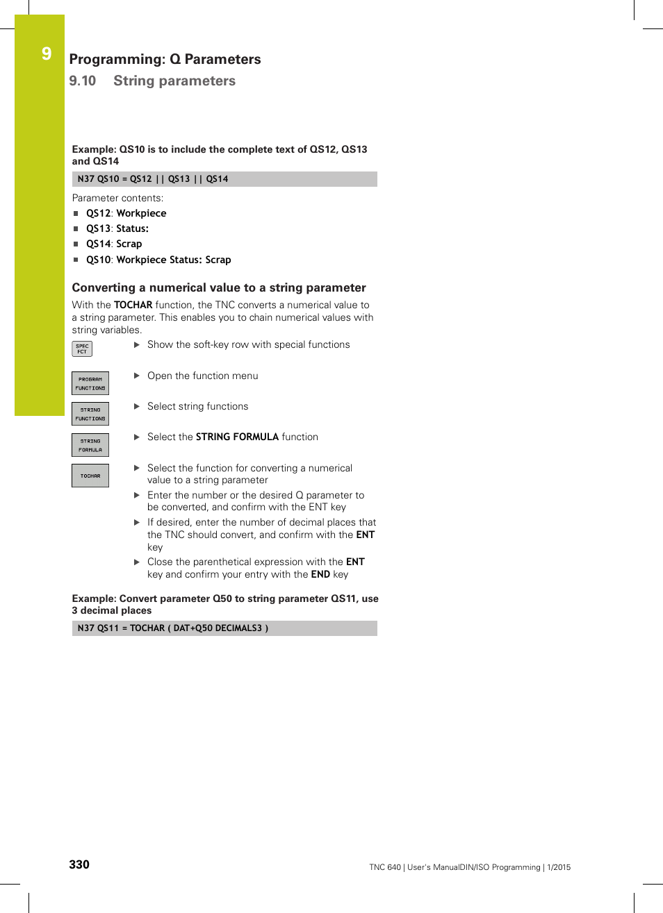 Converting a numerical value to a string parameter, Programming: q parameters 9.10 string parameters | HEIDENHAIN TNC 640 (34059x-05) ISO programming User Manual | Page 330 / 676
