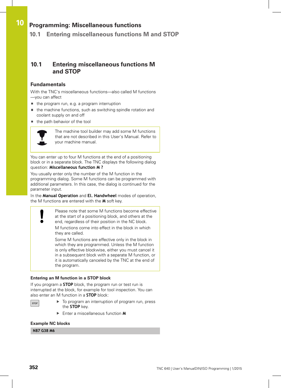 1 entering miscellaneous functions m and stop, Fundamentals, K ("fundamentals | Entering miscellaneous functions m and stop | HEIDENHAIN TNC 640 (34059x-05) ISO programming User Manual | Page 352 / 676