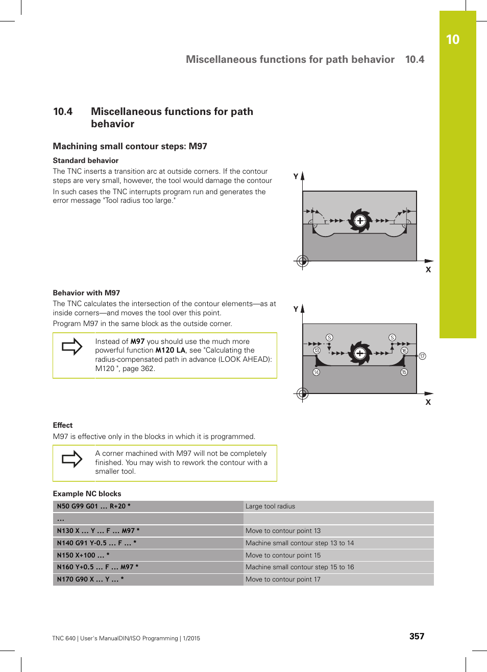 4 miscellaneous functions for path behavior, Machining small contour steps: m97, Miscellaneous functions for path behavior | Miscellaneous functions for path behavior 10.4 | HEIDENHAIN TNC 640 (34059x-05) ISO programming User Manual | Page 357 / 676