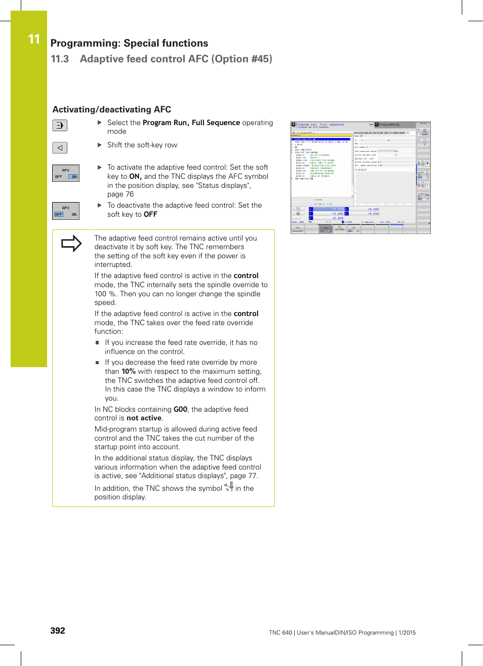 Activating/deactivating afc | HEIDENHAIN TNC 640 (34059x-05) ISO programming User Manual | Page 392 / 676