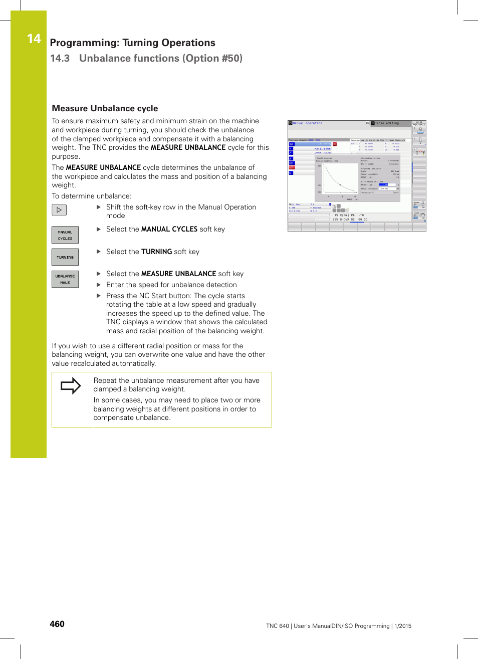 Measure unbalance cycle | HEIDENHAIN TNC 640 (34059x-05) ISO programming User Manual | Page 460 / 676