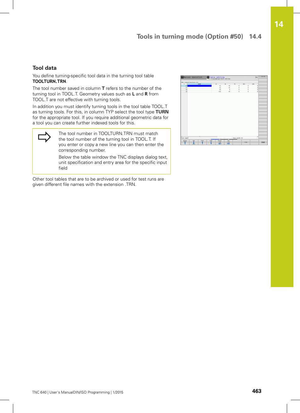 Tool data, Y the column name ("tool, Urning tools, see "tool | HEIDENHAIN TNC 640 (34059x-05) ISO programming User Manual | Page 463 / 676