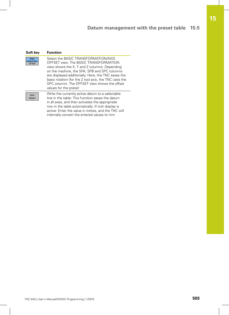 Datum management with the preset table 15.5 | HEIDENHAIN TNC 640 (34059x-05) ISO programming User Manual | Page 503 / 676